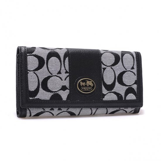 Coach Legacy Slim Envelope in Signature Large Grey Wallets BLK | Women